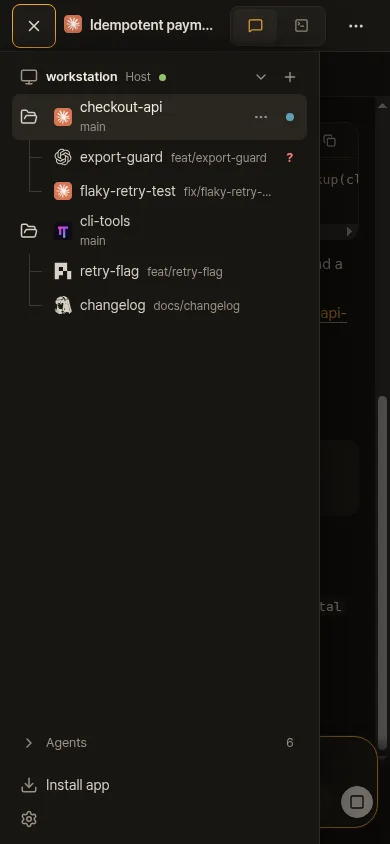The list of workspaces and agents on a PC